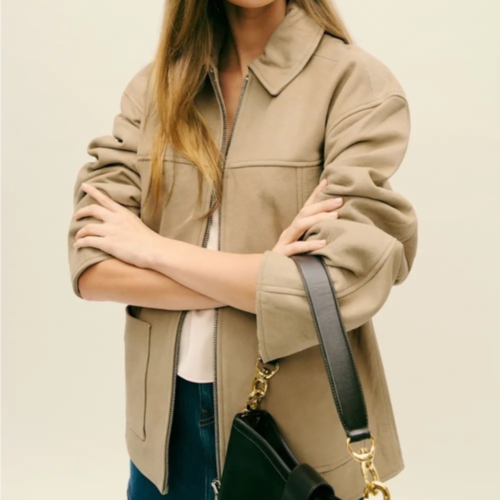 NWT Reformation Veda Bennett Leather Jacket in Oat Distressed